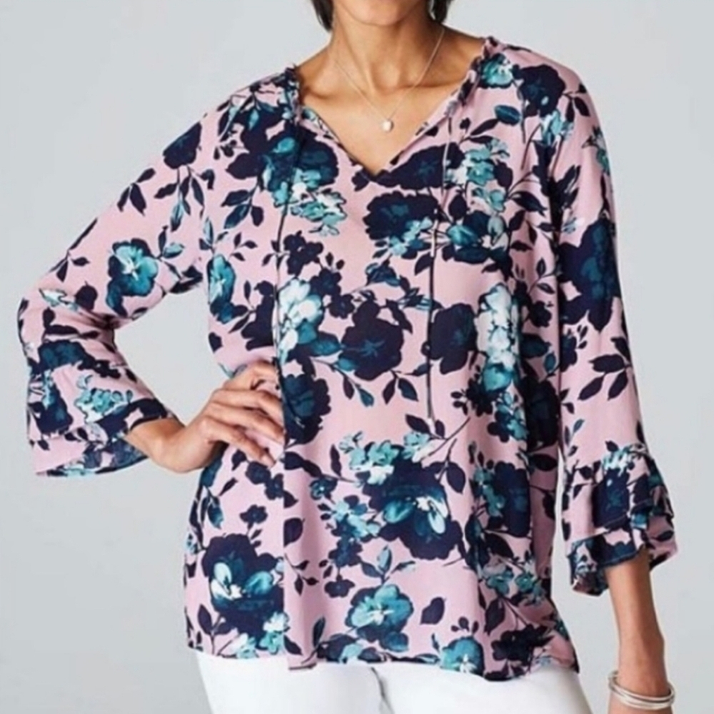 J. Jill Floral Women's Top - Pink and Blue Size M